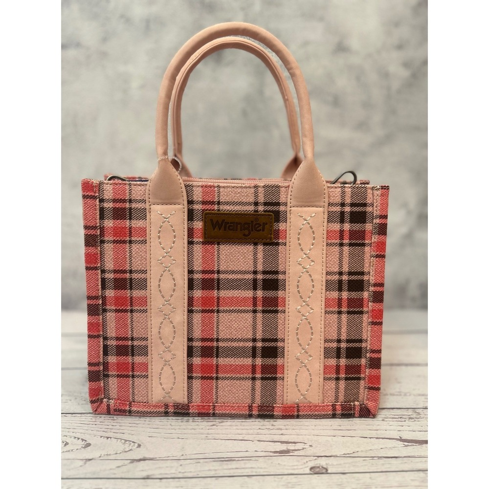 Wrangler Soft Pink Plaid Canvas Tote Crossbody Bag